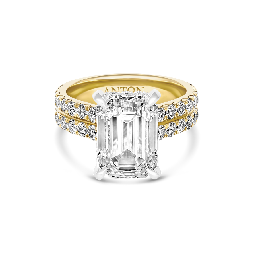Grandeur Crawford Emerald Cut Double Diamond Band Engagement Ring | Yellow Gold