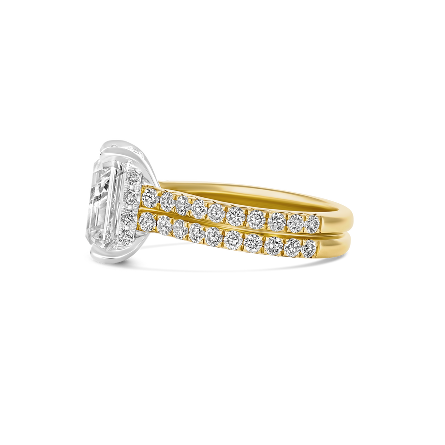 Grandeur Crawford Emerald Cut Double Diamond Band Engagement Ring | Yellow Gold