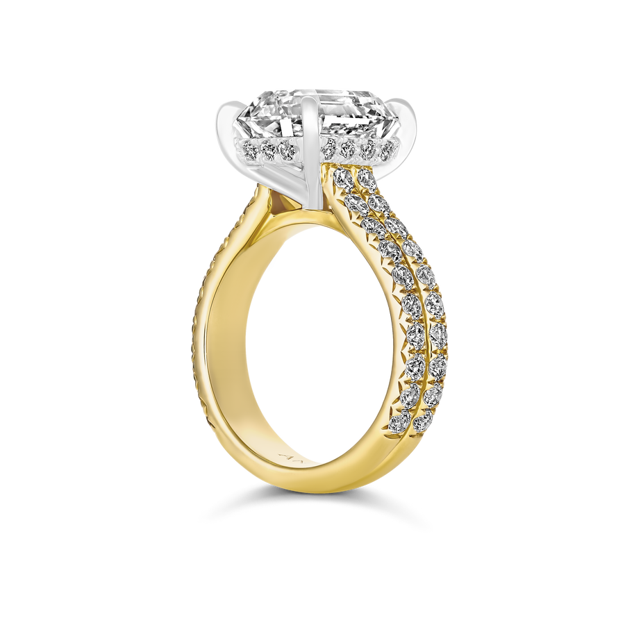 Grandeur Crawford Emerald Cut Double Diamond Band Engagement Ring | Yellow Gold