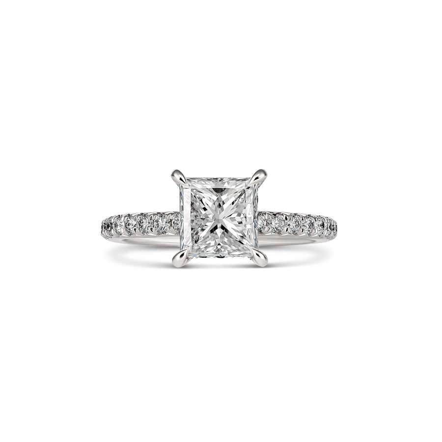 Classic Engagement Princess Cut Diamond Ring with Diamond Band | White Gold
