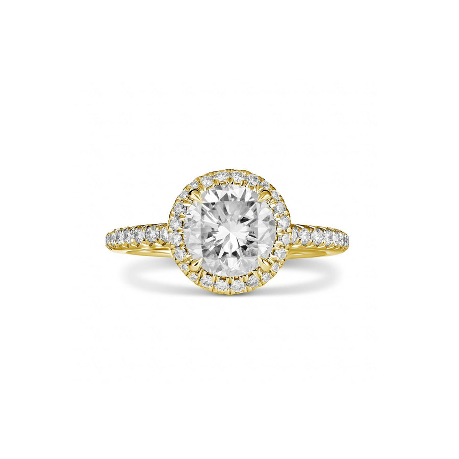 Classic Engagement Round Brilliant Cut Diamond Ring with Halo | Yellow Gold