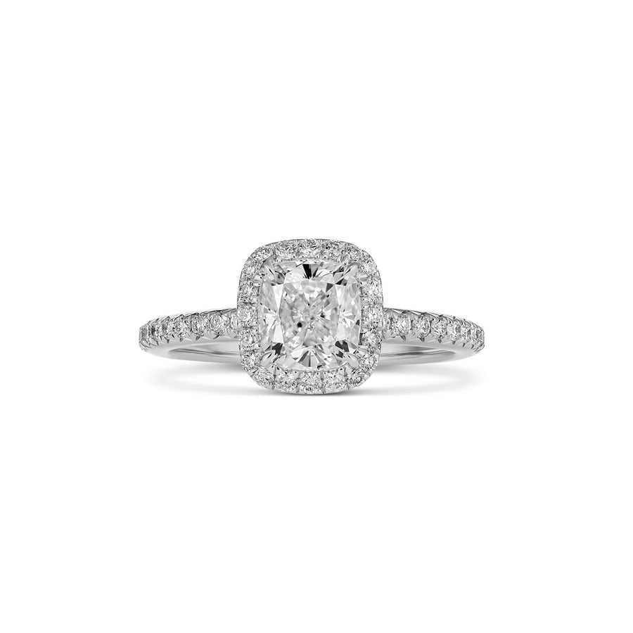 Classic Engagement Cushion Cut Diamond Ring with Diamond Halo | White Gold