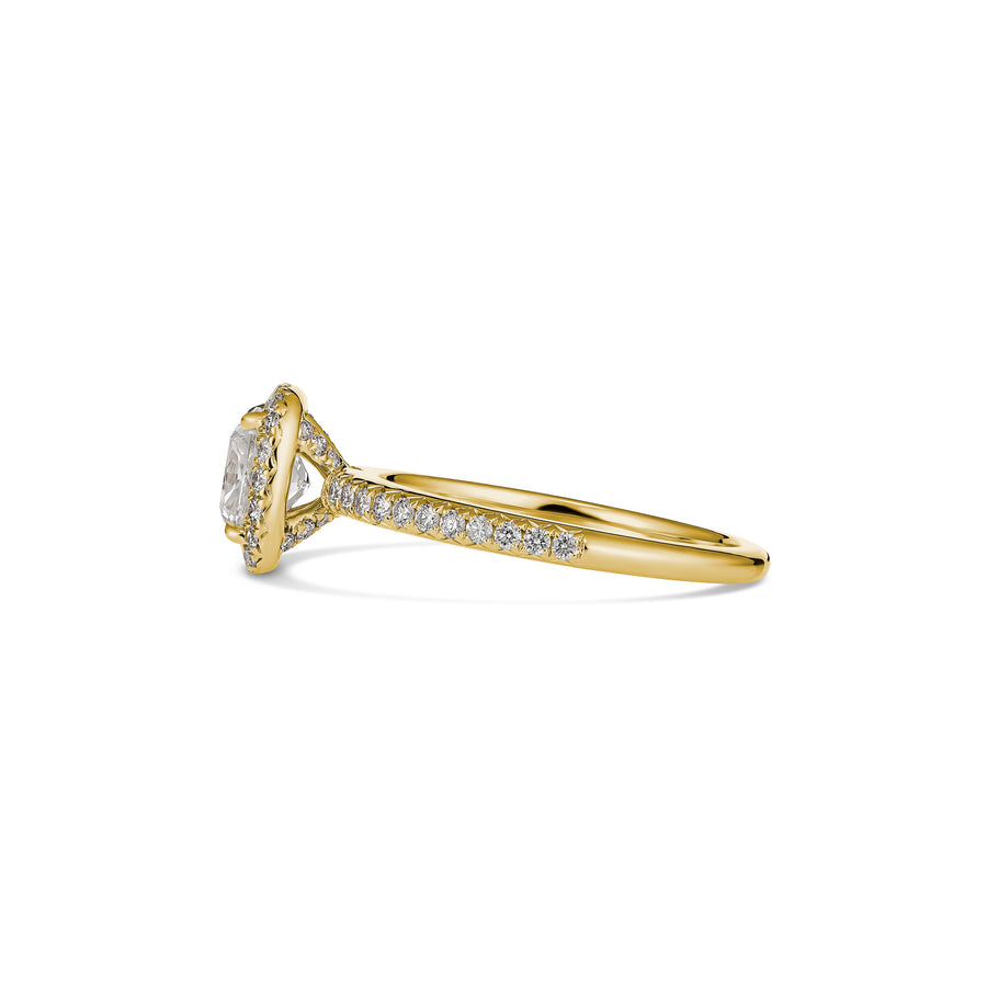 Classic Engagement Cushion Cut Diamond Ring with Diamond Halo | Yellow Gold