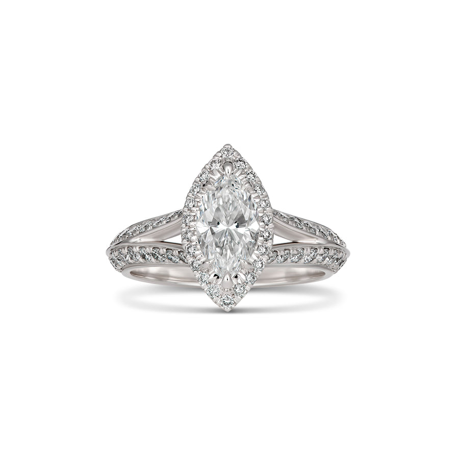 Classic Marquise Cut Diamond Engagement Ring with Halo | Platinum