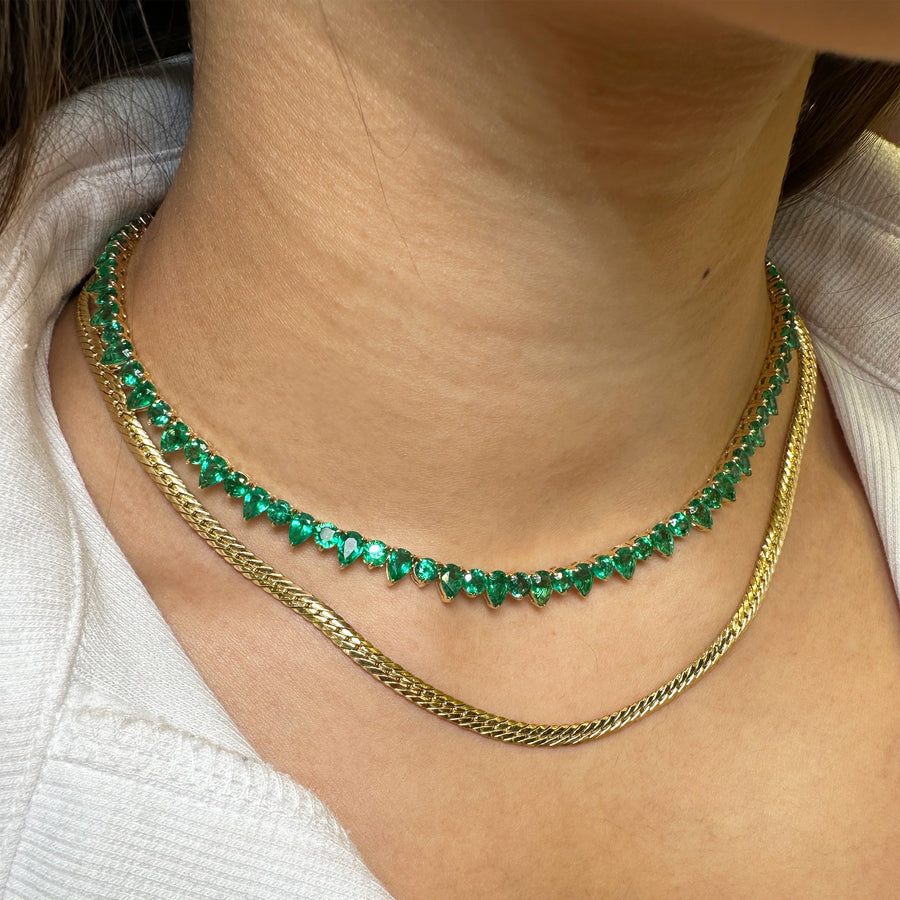 Riviera Pear and Round Brilliant Cut Emerald Gemstone Necklace | 18K Yellow Gold