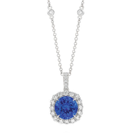 Regal Collection® Sapphire Round Brilliant Cut Halo Necklace | White Gold