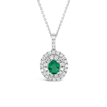 Regal Collection® Oval Emerald & Diamond Pendant Necklace | White Gold