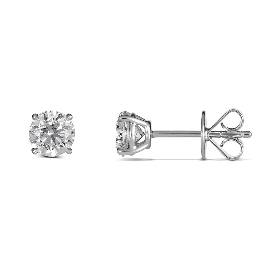 Classic Diamond 4 Claw Stud Earrings | White Gold