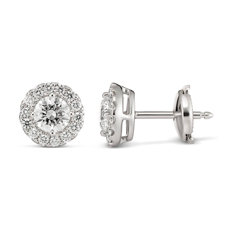 Classic Diamond Halo Stud Earrings | White Gold