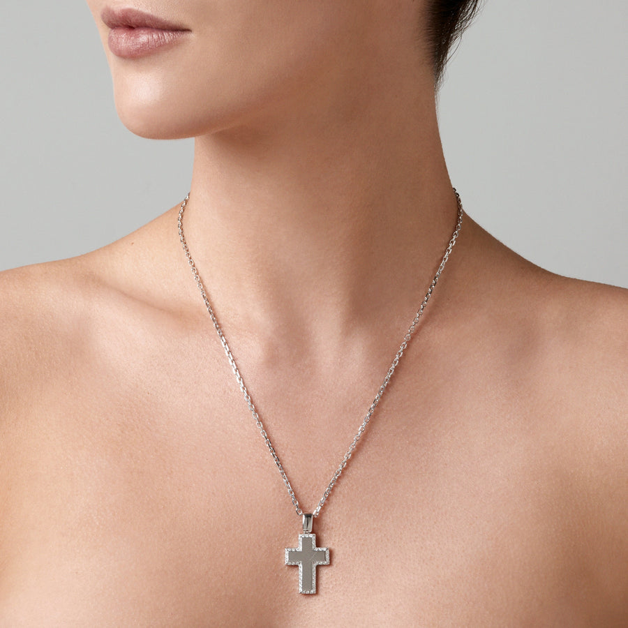 Izzy Diamond Cross Necklace | White Gold