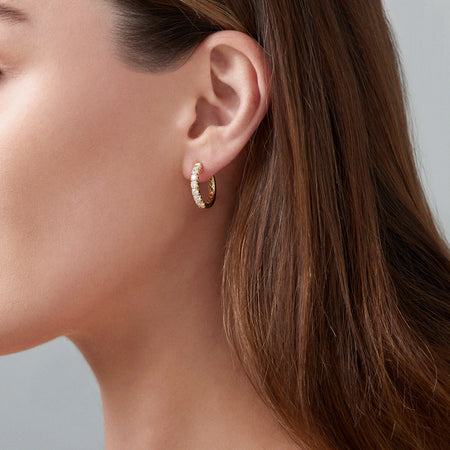 Krisscut Lunar Diamond Hoops | Yellow Gold