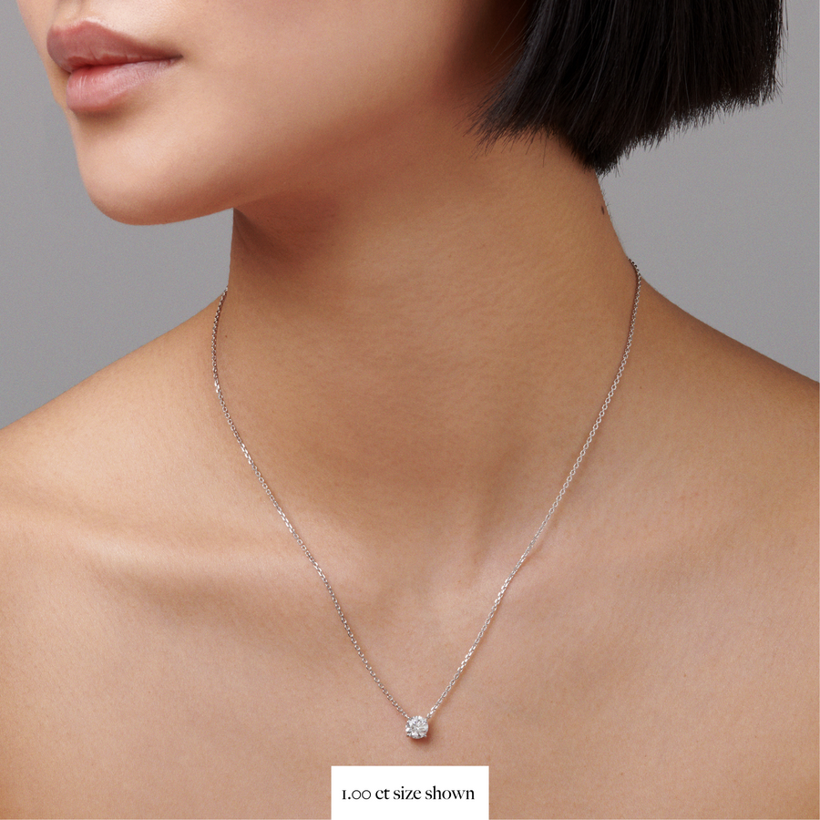 Classic 4 Claw Diamond Pendant Necklace White Gold