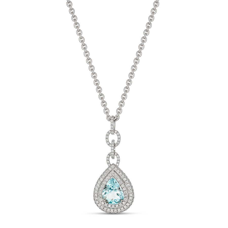Regal Collection® Aquamarine Pear Shaped Necklace | White Gold