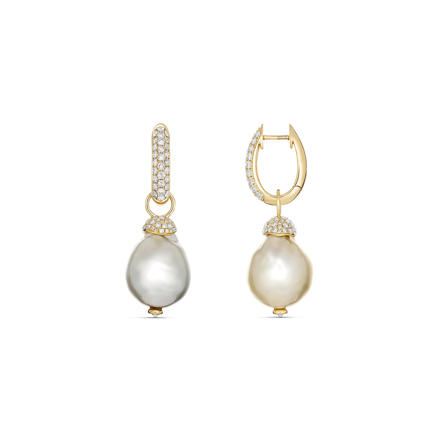 Artisan Baroque Pearl and Diamond Drop Earrings | Yellow Gold
