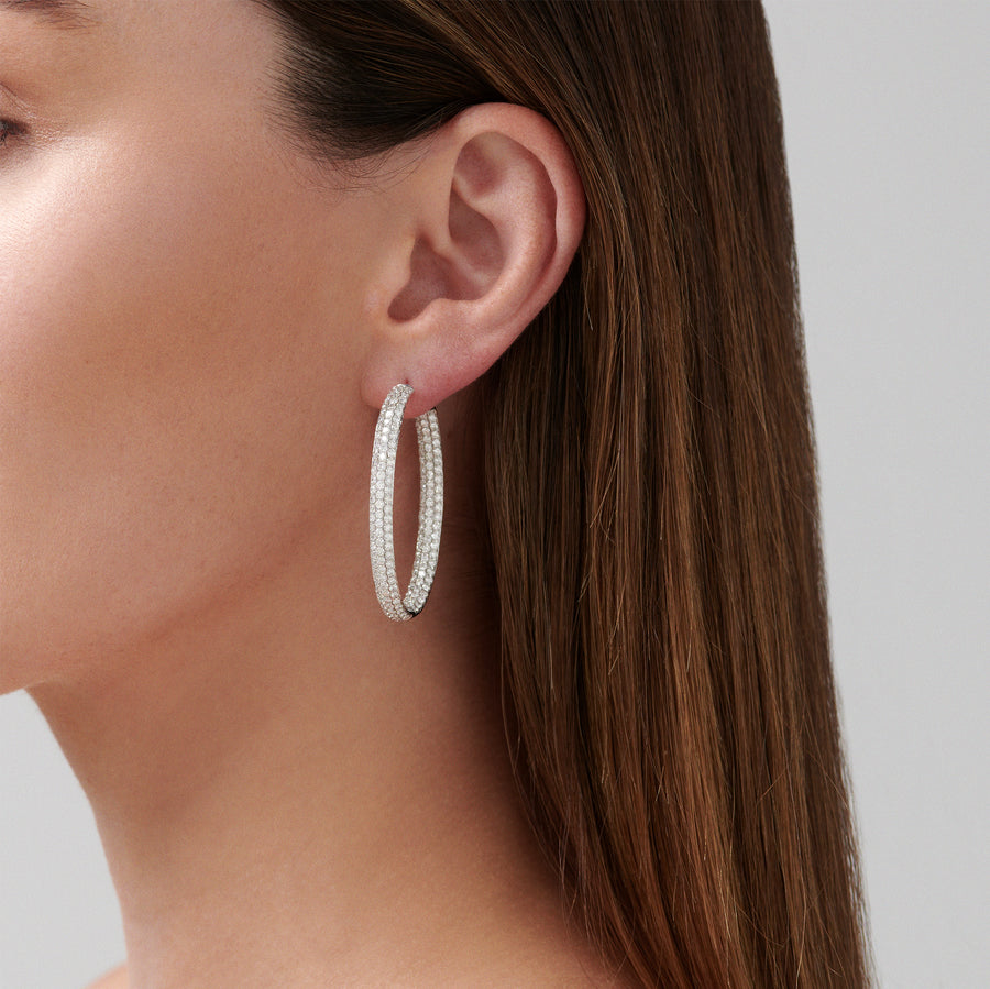Artisan Pavé Oval Hoop Earrings | White Gold