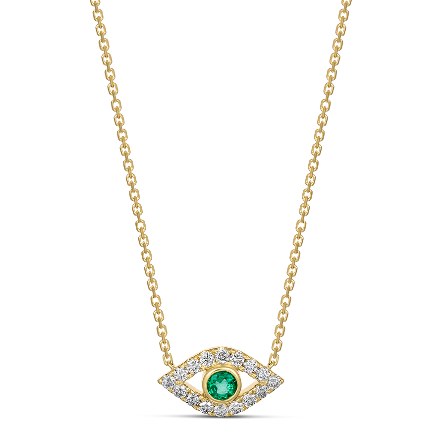 Capri Dreaming® Cora Emerald and Diamond Evil Eye Necklace 18K