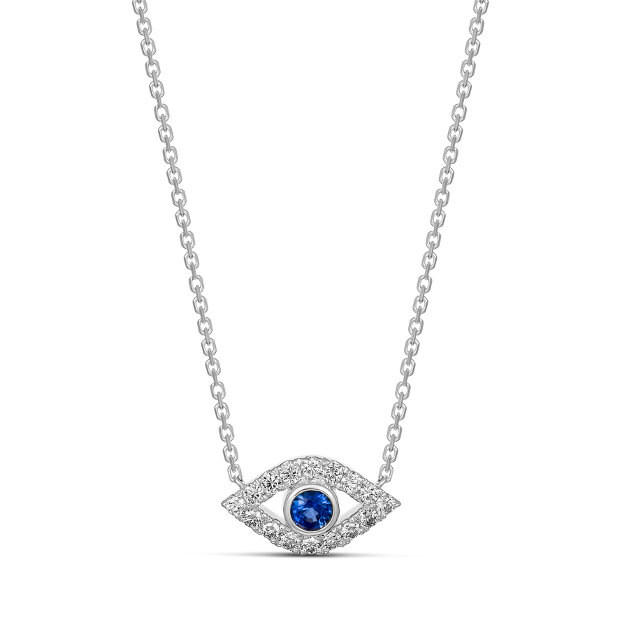Capri Dreaming® Cora Sapphire and Diamond Evil Eye Necklace | White Gold