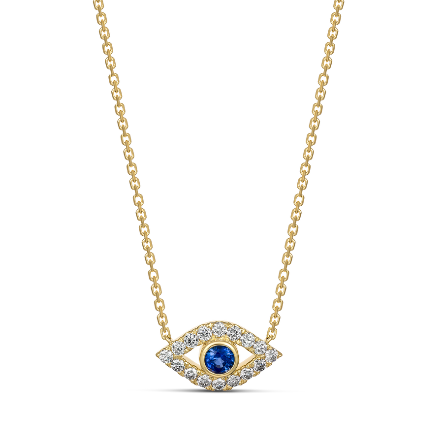 Capri Dreaming™ Cora Sapphire and Diamond Evil Eye Necklace | Yellow Gold