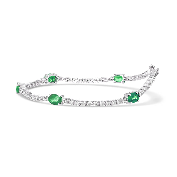 Classic Tennis Bracelet with Emerald Gemstones | White Gold