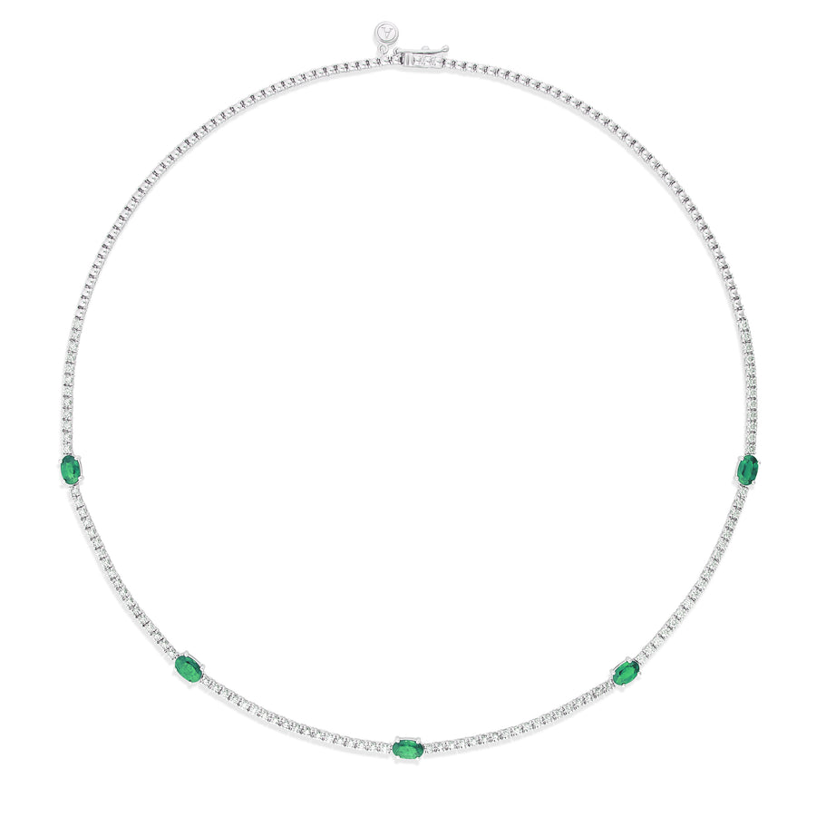 Classic Tennis Necklace with Emerald Gemstones | White Gold