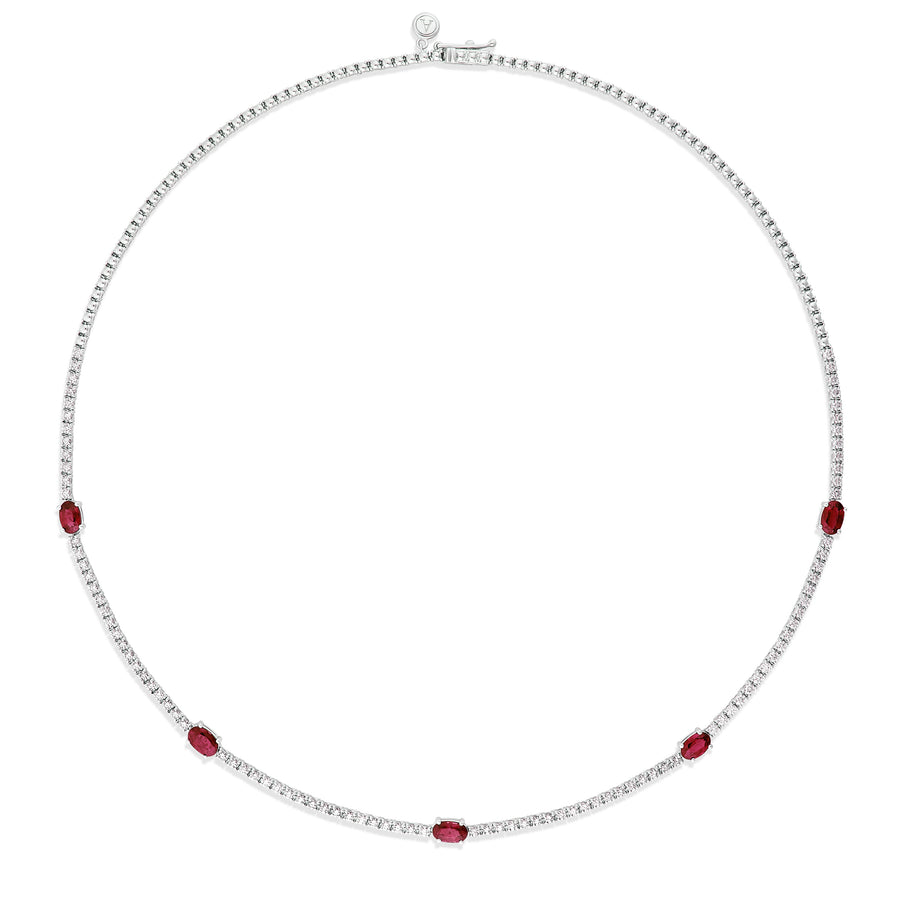 Classic Tennis Necklace with Ruby Gemstones | White Gold
