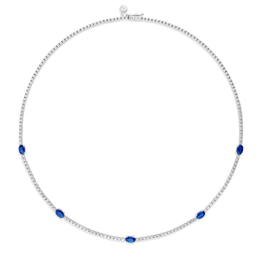 Classic Tennis Necklace with Sapphire Gemstones | White Gold