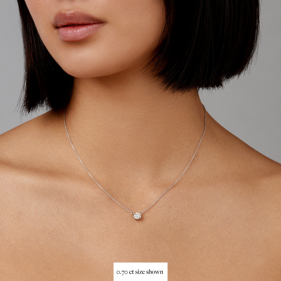 Classic 4 Claw Diamond Pendant Necklace | White Gold