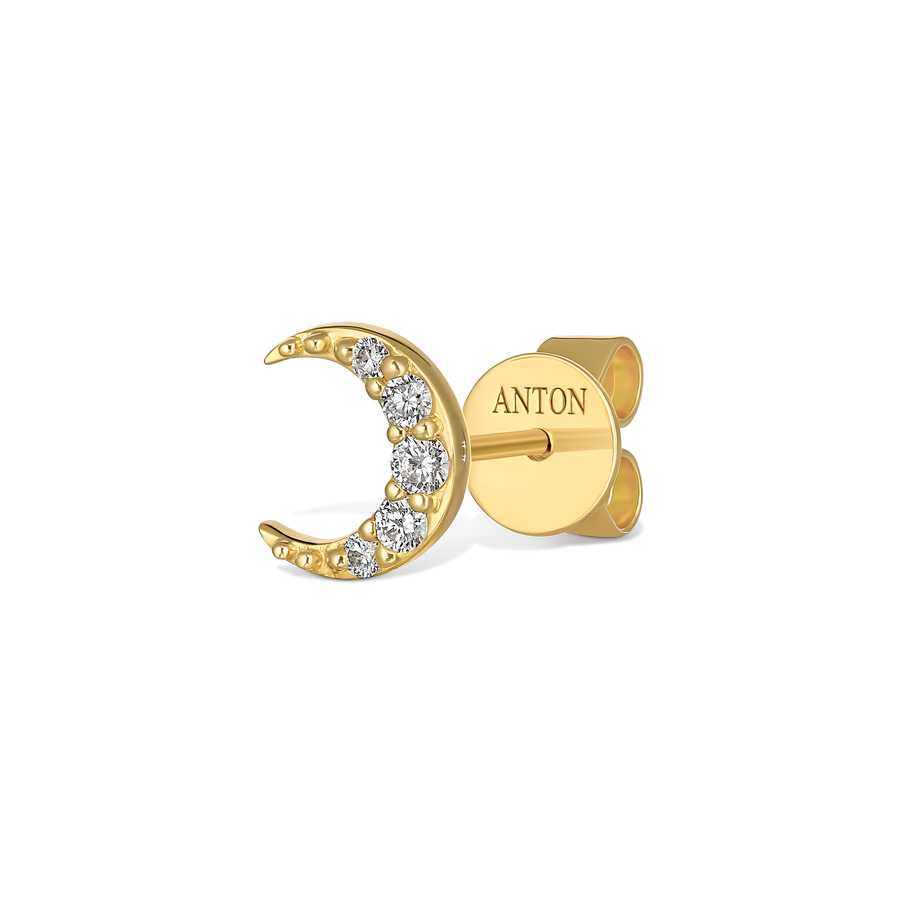Icon Crescent Single Diamond Stud | Yellow Gold