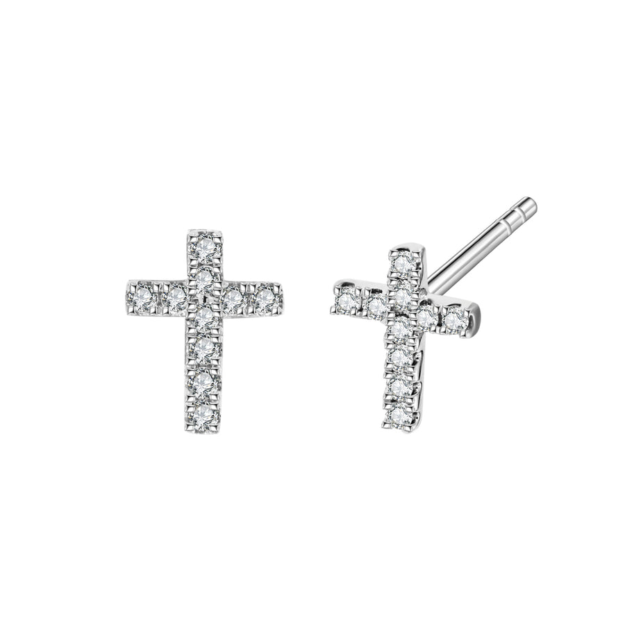 Icon Cross Diamond Earrings | White Gold