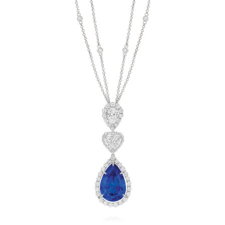 Regal Collection® Sapphire Pear Halo Necklace | White Gold
