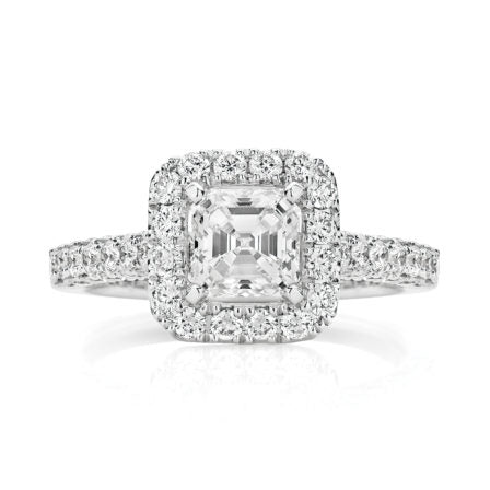 Classic Minelli Asscher Cut Diamond Engagement Ring | 18K White Gold