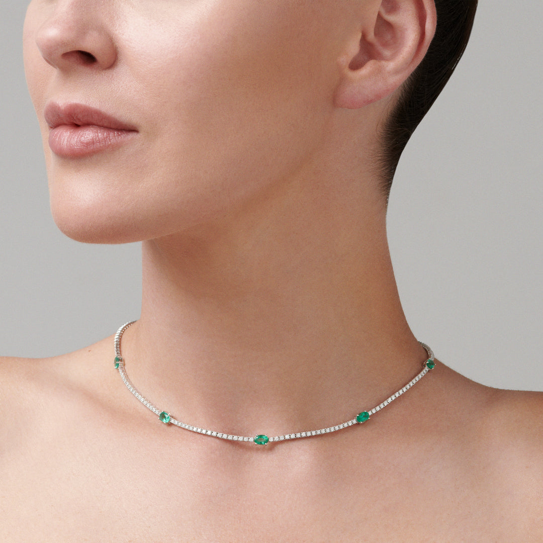 Diamond And Emerald Tennis Necklace Classic Tennis Necklace With