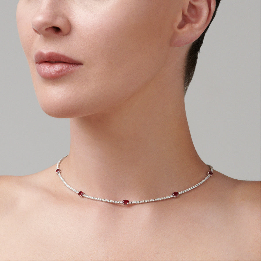 Classic Tennis Necklace with Ruby Gemstones | White Gold