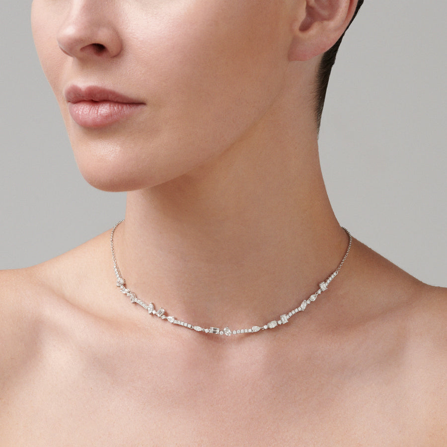 White 14 Karat Gold 0.49 Carats Multi-Cut Diamond Bar Necklace – Murphy  Pitard Jewelers