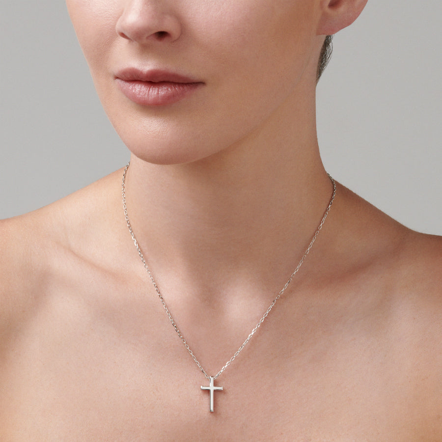 Saint Solid Gold Cross Necklace | White Gold