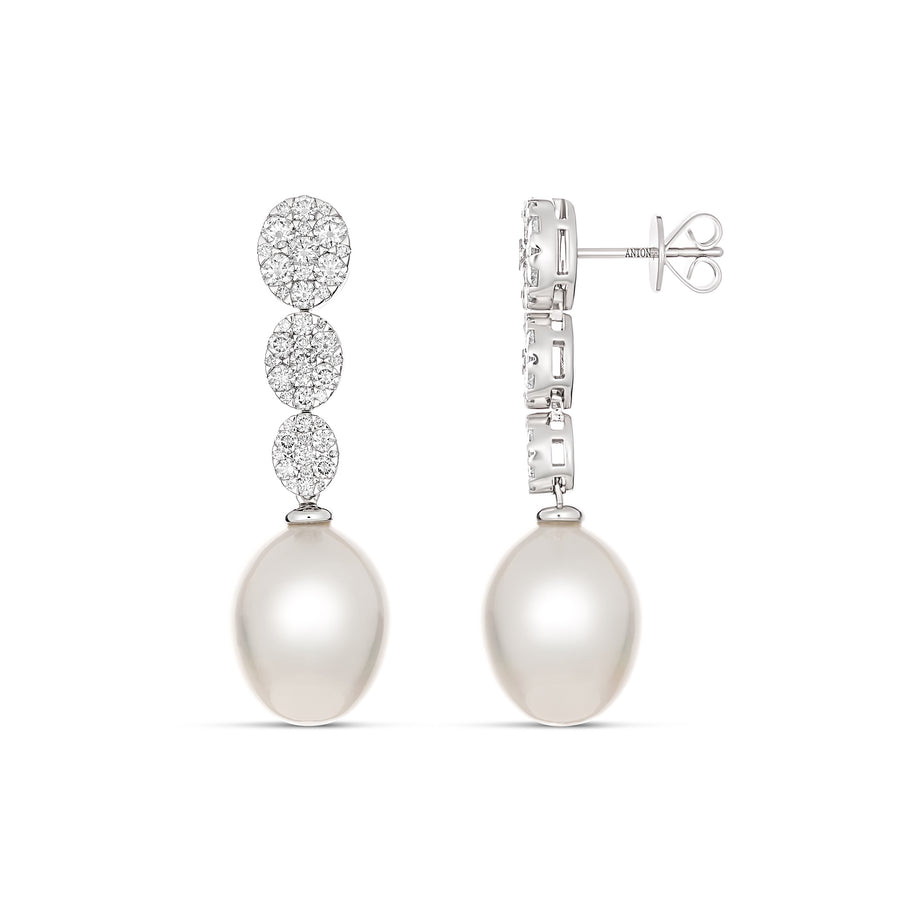 Promise Diamond and Pearl Cluster Drop Earrings | White Gold
