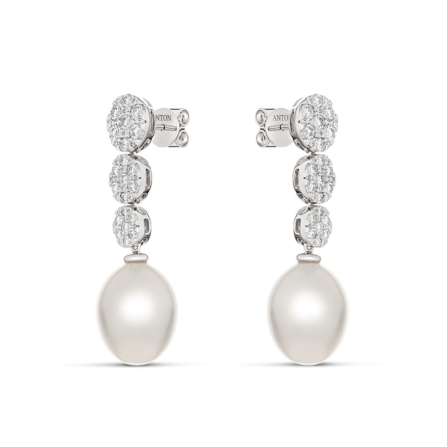 Promise Diamond and Pearl Cluster Drop Earrings | White Gold