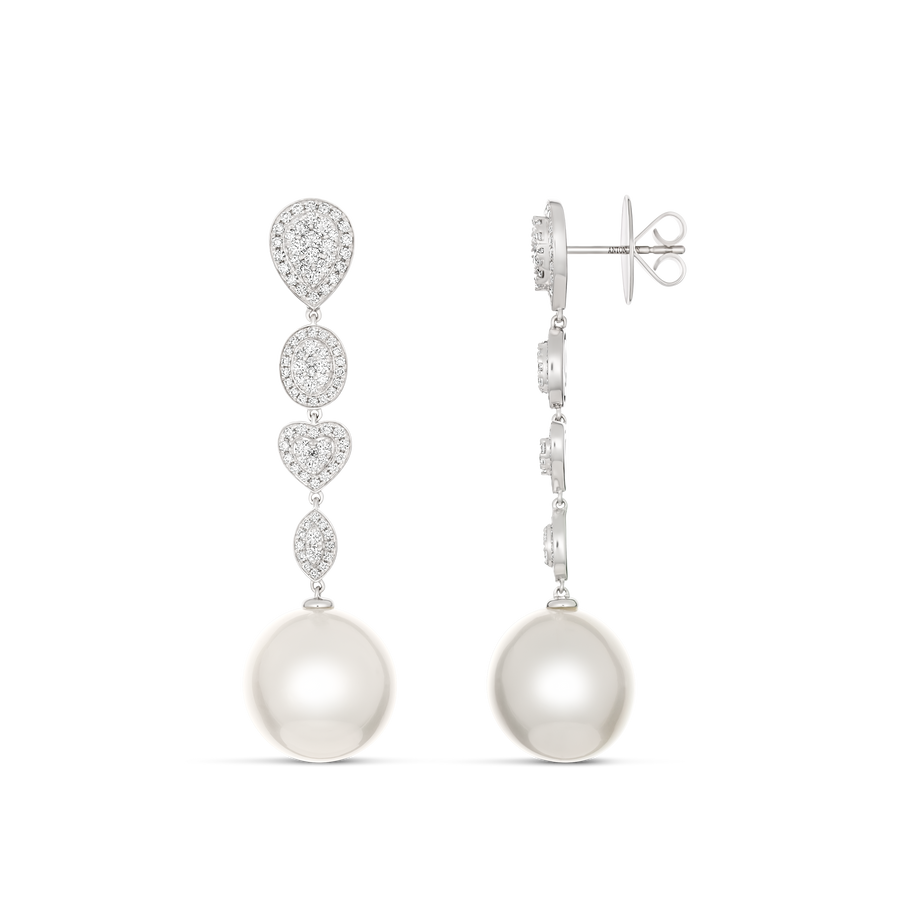 Promise Diamond and Pearl Long Drop Earrings | White Gold