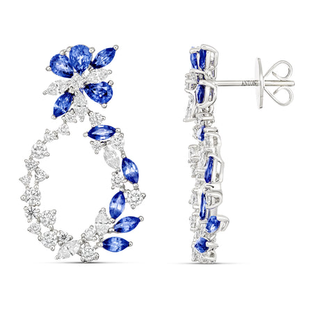 Riviera Cannes Sapphire and Diamond Drop Earrings | 18K White Gold