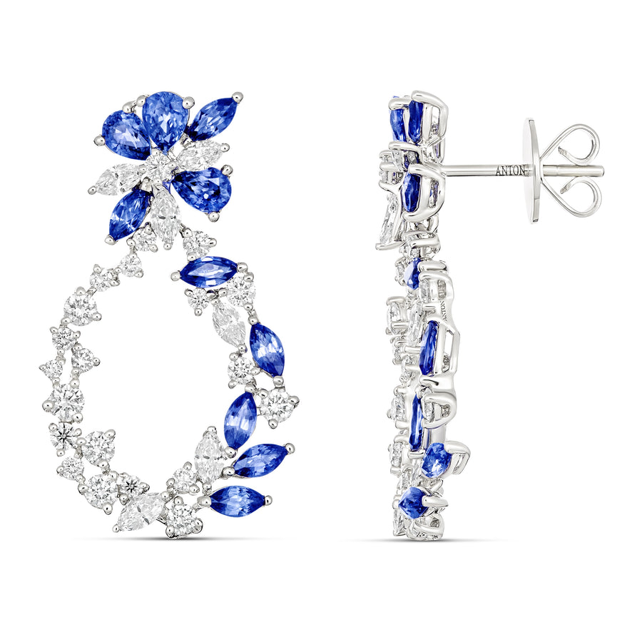 Riviera Cannes Sapphire and Diamond Drop Earrings | White Gold
