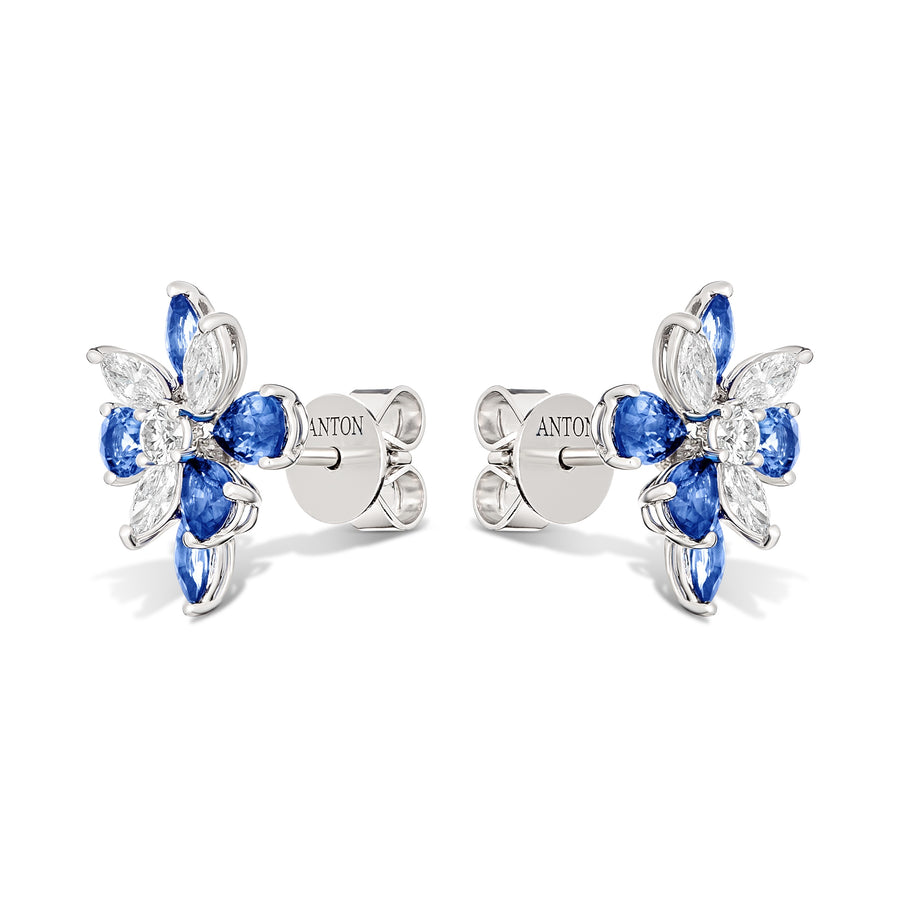 Riviera Cannes Sapphire and Diamond Cluster Studs | White Gold