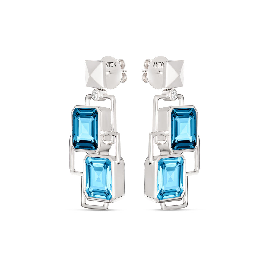 R.08™ Geo Blue Topaz Earrings | White Gold