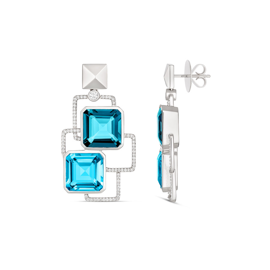 R.08™ Geo Blue Topaz Gemstone Earrings | White Gold