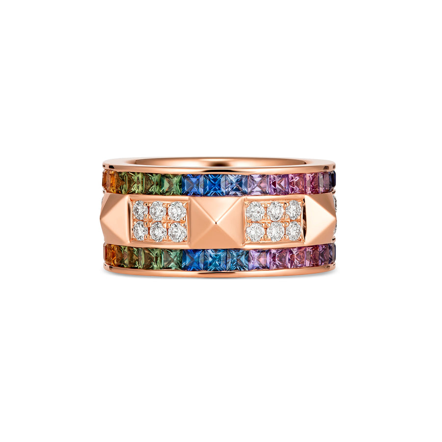 R.08™ Deux Rainbow Sapphire and Diamond Ring | Yellow Gold