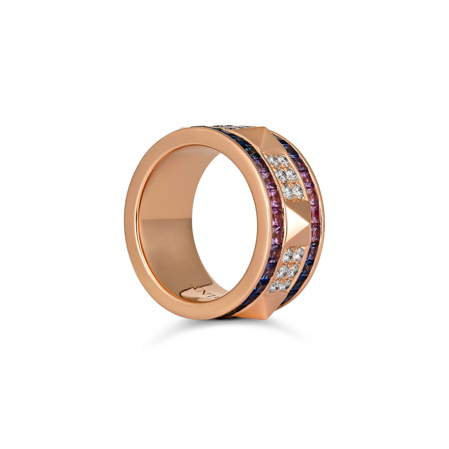 R.08™ Deux Rainbow Sapphire and Diamond Ring | Rose Gold