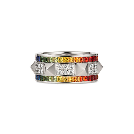R.08® Deux Rainbow Sapphire and Diamond Ring | White Gold
