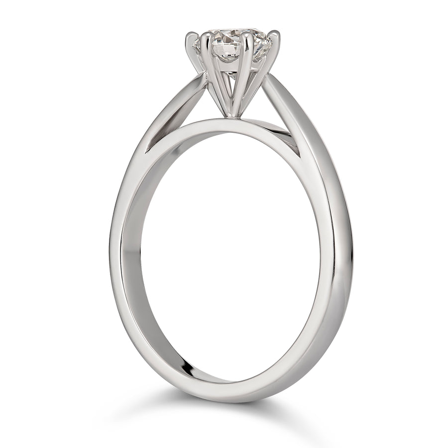 Classic Engagement Round Brilliant Cut Swept Claw Diamond Ring | White Gold