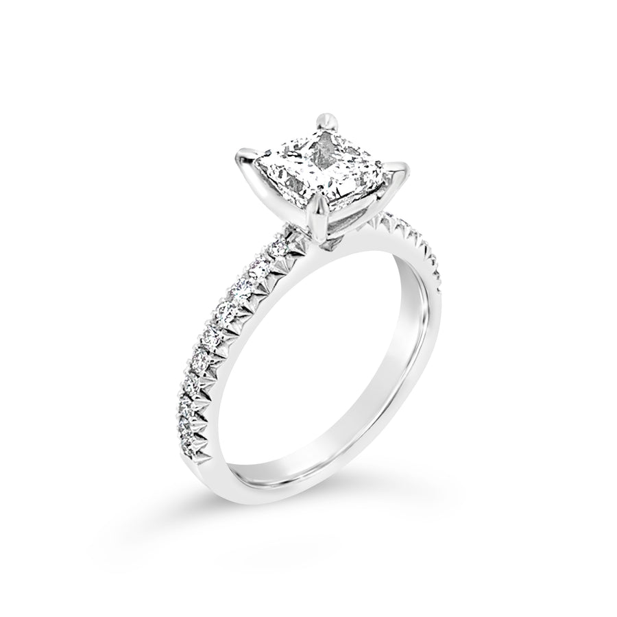 Classic Engagement | Princess Cut Four Claw Diamond Shoulder