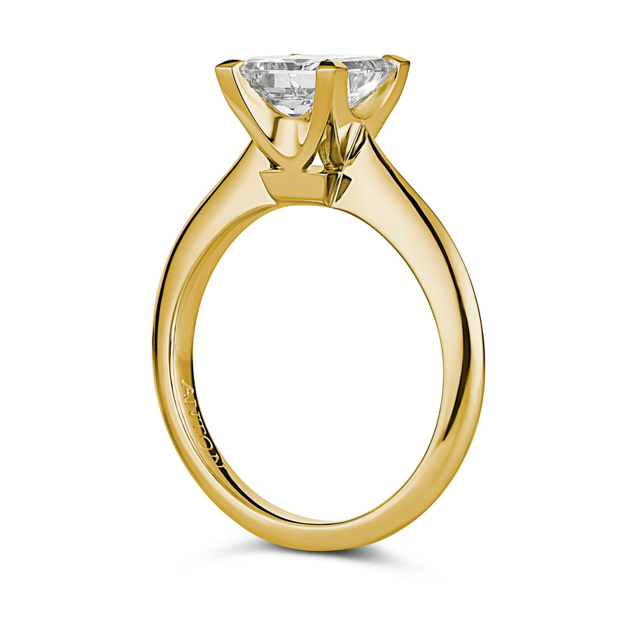 Classic Engagement Princess Cut Four Claw Diamond Ring | Yellow Gold