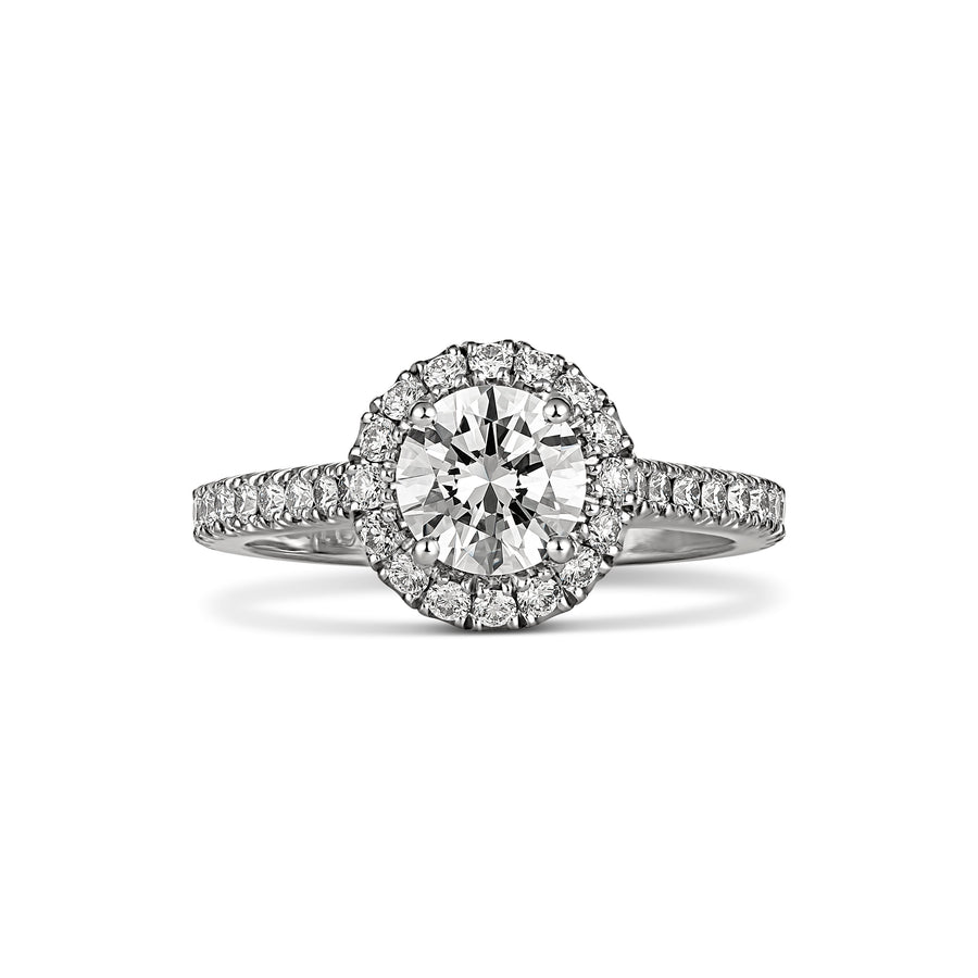 Classic Engagement | Round Cut Diamond Halo Four Claw Ring
